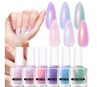 Pearl Glitter Nail Polish, 10ML 6Pieces Quick Dry Pearl Nail Polish Set, High Gloss Pearl Gel Nail Polish with Colorful Glitter, Super-Shine Natural Lustrous Nail Varnish, for Girls and Women