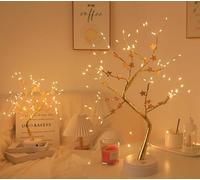 Pearl Golden Bough Rose Flower Tree with Lights Mini Tree Ornament Warm White LEDs Light Tabletop Decoration Indoor Or Outdoor Use for Xmas Home Party Wedding