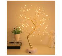 Pearl Golden Bough Rose Flower Tree with Lights Mini Tree Ornament Warm White LEDs Light Tabletop Decoration Indoor Or Outdoor Use for Xmas Home Party Wedding