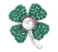 Pearl Green Clover Leaf Brooch Pin for Women Men Rhinestone Beaded Elegant Lucky Shamrock Flowe irish Leaf Brooches Lapel Pin Clothing Accessories St Patrick's Day Dress Accessories Holiday Jewelry, M