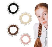 Pearl Hair Accessories, 4 Pcs 5 cm Elastic Elegant Decorative Ponytail Clip Ties with Pearls & Dessert-inspired Textured Ponytail Accessories for Women, Girls (4 Colors)