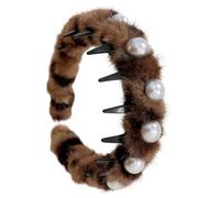 Pearl Hair Band - Non-slip Plush Hair Band with Comb Teeth Soft Hair Accessory with Pearl Leopard Print | Elegant Headwear for Women, Girls