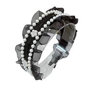 Pearl Hair Band Retro Ruffle Lace Hairhoop Daily Photo Props Retro Wide Headband Hair Accessories for Women