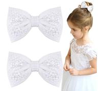 Pearl Hair Bows for Girls White Pearl Hair Bows Hair Bows Wedding Hair Accessories for Baby Toddler Kids Pack of 2