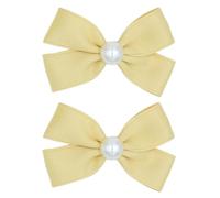 Pearl Hair Bows for Toddler Girls, Handmade Grosgrain Ribbon Hair Bow Clips Non-slip Alligator Clips Pear Girls Hair Accessories for Birthday, Back to School, Party, Yellow