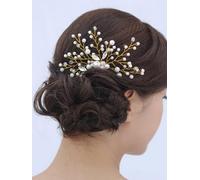 Pearl Hair Comb Pin for Women - Elegant Leaf Design Bridal Headdress in White & Gold for Weddings, Parties, Gifts, and Special Occasions