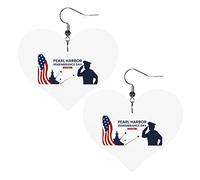 Pearl Harbor Remembrance Day Leather Earrings For Women Dangle Earring Drop Heart Pendant With Hook Gifts For Adult Girl