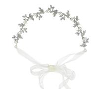 Pearl Headband Alloy Ribbon Elegant Bridal Hair Accessory | Silver Leaf Motif, Handmade Pearl Detailing, Lightweight Fit for Wedding Styling