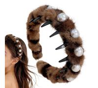 Pearl Headband for Women, Non-Slip Headband as Headpiece - Plush Beads Hair Accessories with Comb Teeth for Teenage Girls, Women, Ladies, Photo Props, Party, Christmas, Birthday