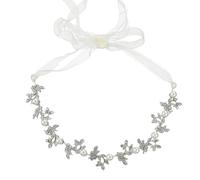Pearl Headband Silver Alloy Ribbon Hair Accessory for Women | Elegant Leaf Design, Easy to Fix, Wedding Hair Decor for Bride and Bridal Wear