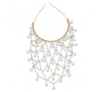 Pearl Headpiece, Rhinestone Art Deco Head Chain for Women Roaring 20s Flapper Hair Accessory for Party Vintage Wedding, Golden