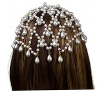 Pearl Headpiece, Rhinestone Art Deco Head Chain Roaring 20s Flapper Hair Accessory for Women, Party, Vintage Wedding, Golden, Flapper Hair Jewelry, Head Chain