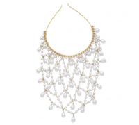 Pearl Headpiece, Rhinestone Art Deco Head Chain Roaring 20s Flapper Hair Accessory for Women, Party, Vintage Wedding, Golden