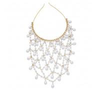 Pearl Headpiece, Rhinestone Art Deco Head Chain Roaring 20s Flapper Hair Accessory for Women, Party, Vintage Wedding, Golden