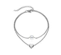 Pearl Heart Anklet Bracelet Boho Layered Love Heart Beads Foot Chain Beach Adjustable Barefoot Sandal Jewelry for Women Girls Teens (Silver)