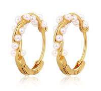 Pearl Hoop Earrings for Women, S925 Sterling Silver Twisted Huggie Hoop Earrings Small Pearl Statement Hoop Earrings Fashion Charm Jewelry Gift for Women Girls Wedding Bridal (Gold)