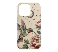 Pearl Hummingbird Celestial Moon Stars Floral Mosaic Art Case for iPhone 15 Pro Max