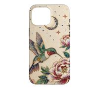 Pearl Hummingbird Celestial Moon Stars Floral Mosaic Art Case for iPhone 16 Pro Max