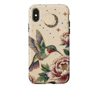 Pearl Hummingbird Celestial Moon Stars Floral Mosaic Art Case for iPhone X/XS