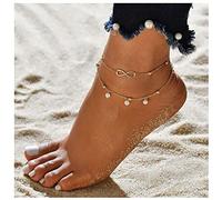 Pearl Infinity Anklet Bracelet Boho Layered Beads Anklet Lucky 8 Summer Foot Chain Jewelry for Women Girls (Gold)