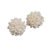 Pearl-Inspired Earrings with Rounded Bead Clusters | White Floral Clusters, Layered Bead Construction, Matching Pair with Straight Posts for the Earlobes
