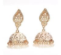 Pearl Jhumki Jhumka Indian Bollywood Dangle Drop Statement Earrings for Women Vintage Simulated Pearls Beaded Tassel Oxidized Ethnic Traditional Gipsy Bell Stud Earring Enameled Boho Jewelry for Mom