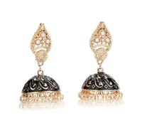 Pearl Jhumki Jhumka Indian Bollywood Dangle Drop Statement Earrings for Women Vintage Simulated Pearls Beaded Tassel Oxidized Ethnic Traditional Gipsy Bell Stud Earring Enameled Boho Jewelry for Mom