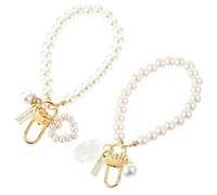 Pearl Keychain Wristlet Golden Imitation Pearl Key Chain Women Cute Purse Charms Pendant Love Heart Girly Backpack Key Ring Accessory Gift for Car Keys (Heart)
