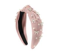 Pearl Knotted Headband 1pc Women's Fabric Pearl Bow Knot Wide Edge Headband Simple Nail Bead Hair Accessories Sweet(Pink)