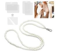 Pearl Lanyards for ID Badges for Women with 4 Pcs ID Badge Holder