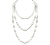 Pearl Layered Necklaces for Women Trendy Statement Long Pearl Necklace for Women Chunky Stackable Pearls Necklace Jewelry Gifts, Metal, No Gemstone