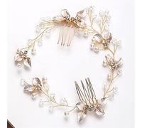 Pearl Leaf Hair Comb Headband Hair Accessories Women's Hair Accessories Wedding Headband (Gold)