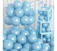 Pearl Light Blue Balloons 12 Inch, 60 PCS Baby Pastel Blue Pearl Balloon as Macaron Blue Birthday Decorations, Bright Powder Blue Clear Helium Balloon for Kids Boys Girls Birthday Gender Reveal Party