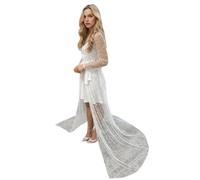 Pearl Long Sleeve Wedding Jacket Tulle Party Shawl BOLERO Floor-Length Bridal Cape Sexy pearl robe, Ivory, S
