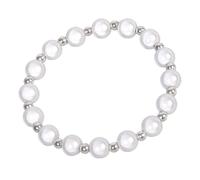 Pearl-Look Bead with Silver-Tone Spacer Pattern | Alternating Large and Small Round Beads, Reflective White Finish, Dimensional Wrist Accent for Parties and Daily