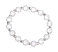 Pearl-Look Bead with Silver-Tone Spacer Pattern | Alternating Large and Small Round Beads, Reflective White Finish, Dimensional Wrist Accent for Parties and Daily