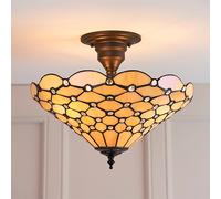 pearl medium tiffany glass semi flush ceiling light in bronze
