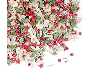 Pearl Merry Christmas Sprinkles for Cupcakes Edible Sugar Toppers Decorations Green Red & White Pearl Candy Canes Stars Holly Dots & Vermicelli Pearl Merry Christmas Sprinkles| 60g BA102976