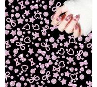 Pearl Nail Charms, 500PCS Mixed Styles Star Bow Heart 3D Pink Pearls Nail Art Decorations for DIY Crafting Jewels (Pink)