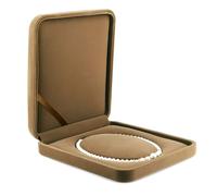 Pearl Necklace Box, Velvet Plush Storage Box for Pearls Under 1cm, Brown Jewelry Presentation Case with Hardware Buckles Gift wrapping