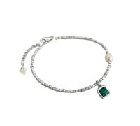 Pearl Necklace Vintage Green Diamond Collarbone Chain Elegant Jewelry Minimalist Accessory for Women