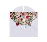 Pearl Paper Animal Tiger Leopard Print Rose Flower Printed Greeting Card With Envelope,Blank Inside For Birthday,Christmas, All Occasions,6x4 Inch