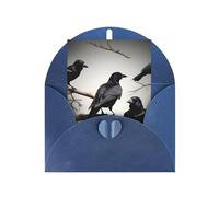 Pearl paper Black Crow Birds on a branch Print holiday greeting card for Birthday, Thanksgiving, Christmas, New Year