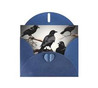 Pearl paper Black Crow Birds on a branch Print holiday greeting card for Birthday, Thanksgiving, Christmas, New Year