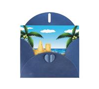 Pearl Paper Cartoon Beach Sand House Printed Greeting Card With Envelope,Blank Inside For Birthday,Christmas, All Occasions,6x4 Inch