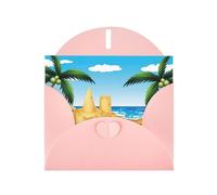 Pearl Paper Cartoon Beach Sand House Printed Greeting Card With Envelope,Blank Inside For Birthday,Christmas, All Occasions,6x4 Inch