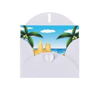 Pearl Paper Cartoon Beach Sand House Printed Greeting Card With Envelope,Blank Inside For Birthday,Christmas, All Occasions,6x4 Inch