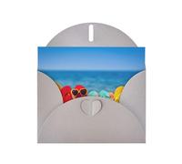 Pearl Paper Flip-Flops On A Sandy Beach Printed Greeting Card With Envelope,Blank Inside For Birthday,Christmas, All Occasions,6x4 Inch