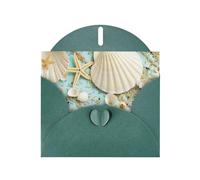 Pearl Paper Ocean Sea Beach Seashells Starfish Blue Printed Greeting Card With Envelope,Blank Inside For Birthday,Christmas, All Occasions,6x4 Inch