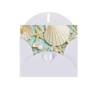 Pearl Paper Ocean Sea Beach Seashells Starfish Blue Printed Greeting Card With Envelope,Blank Inside For Birthday,Christmas, All Occasions,6x4 Inch
